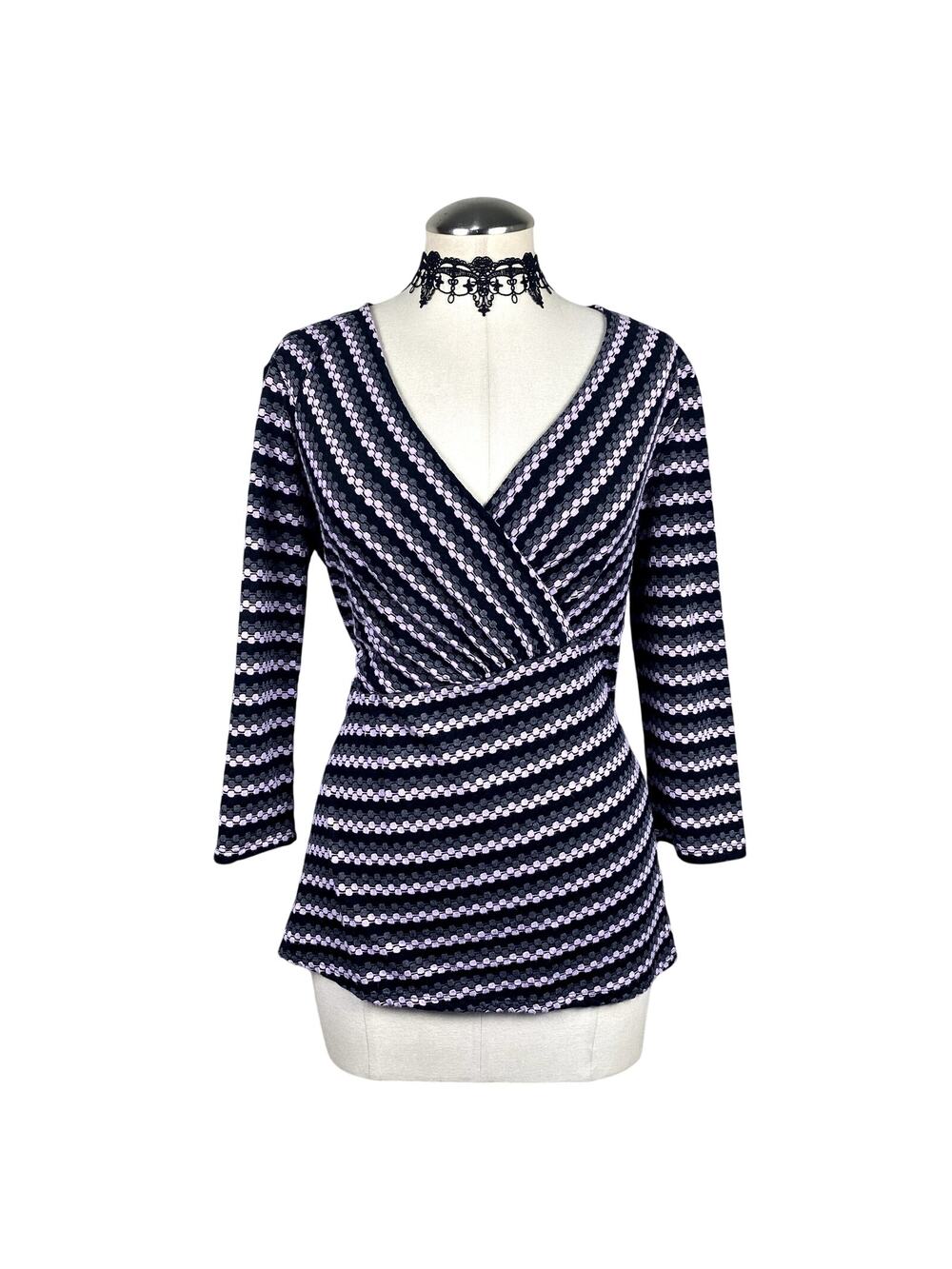 Vtg Y2K Dana Buchman Asymmetrical Faux Wrap Whimsygoth‎ Office Siren Blouse Sz M